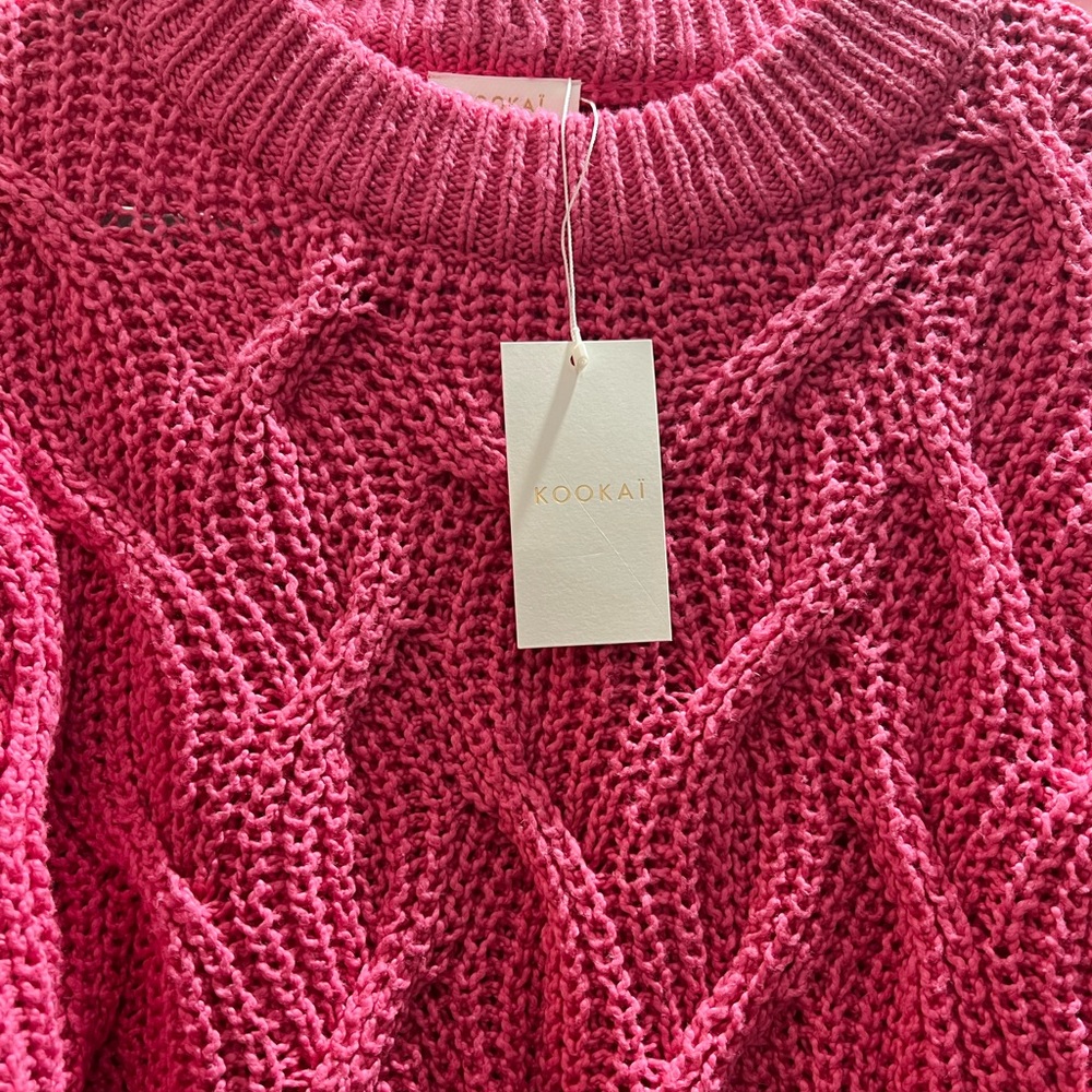 Kookai Switzerland Sweater NWT Hand Knit Pink Cable Knit Relaxed Fit Beautiful! - Picture 5 of 13